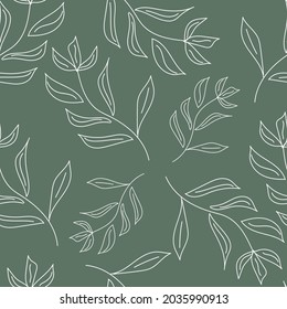 Seamless pattern in green color with white plants