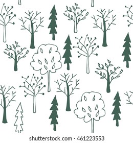 Seamless pattern with green colorful trees. Vector illustration