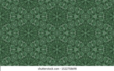 Seamless pattern. Green colors. Malachite pattern. Six-sided figures. Snowflakes.