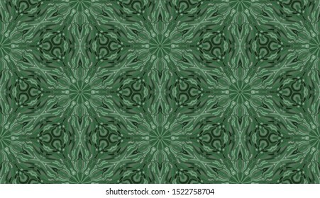 Seamless pattern. Green colors. Malachite pattern. Six-sided figures. Snowflakes.