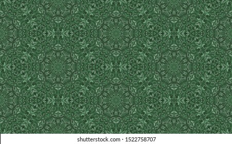 Seamless pattern. Green colors. Malachite pattern. Six-sided figures. Snowflakes.