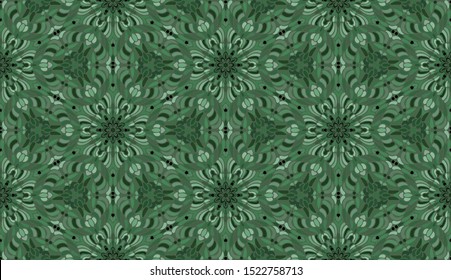 Seamless pattern. Green colors. Malachite pattern. Six-sided figures. Snowflakes.