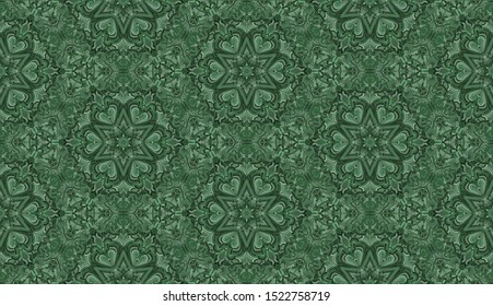 Seamless pattern. Green colors. Malachite pattern. Six-sided figures. Snowflakes.