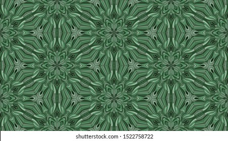 Seamless pattern. Green colors. Malachite pattern. Six-sided figures. Snowflakes.
