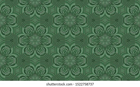 Seamless pattern. Green colors. Malachite pattern. Six-sided figures. Snowflakes.