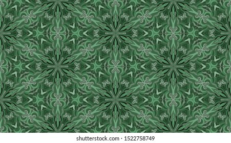 Seamless pattern. Green colors. Malachite pattern. Six-sided figures. Snowflakes.