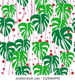 Seamless pattern. Green contour leaves on white backround. Vector graphic illustration.