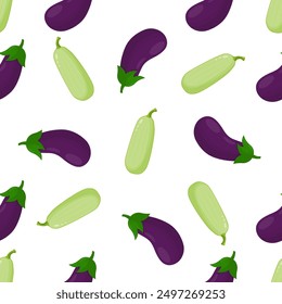 Seamless pattern with green Courgette and eggplant.Pattern on a white background