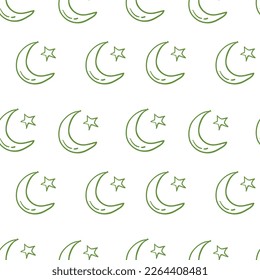 seamless pattern with green Crescent moon