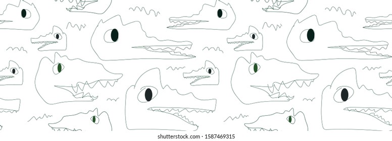 Seamless pattern with green crocodiles on a white background.Perfect for kids apparel,fabric, textile, nursery decoration,wrapping paper. Ideal for postcards, birthday, children's book. eps 10 vector