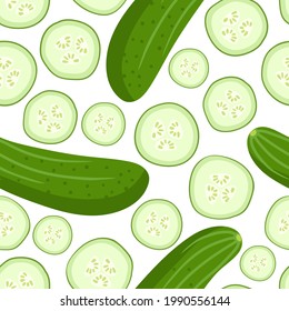 Patrón sin foco con pepinos verdes. Hortalizas frescas de granja. Ingredientes para cocinar. Estilo de diseño plano para menú, café, papel digital de restaurante, papel pintado, tela textil, papel envolvente.