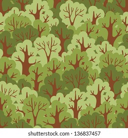 Seamless pattern with green deciduous forest. Vector Illustration.