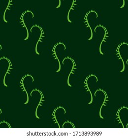 Seamless pattern with green decorative elements on dark green background for fabric, textile, clothes, tablecloth and other things. Vector image. 