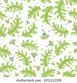 Seamless pattern: green decorative leaves. Vector