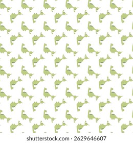 Seamless Pattern With Green Dinosaur Illustrations on White Background