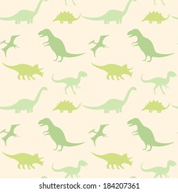 Seamless pattern with green dinosaurs 