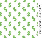 Seamless pattern of green dollar signs, ideal for financial or business backgrounds.