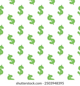 Seamless pattern of green dollar signs, ideal for financial or business backgrounds.