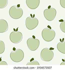 Seamless pattern with green doodle apples on a light background. Vector hand drawn illustration