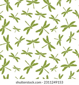 Seamless pattern with green dragonflies