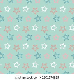 Seamless pattern green emerald star night sky, simple flat background for design