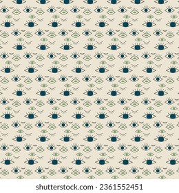 Seamless pattern with green eyes. Style of psychedelic eyes. Texture background For fabric, home wear, carpets, background, surface design, packaging. Vector illustration