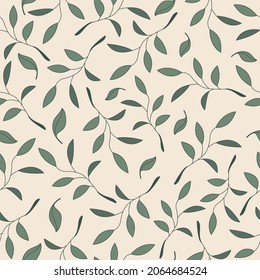 Seamless pattern with green falling leaves in vintage style