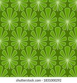 Patrón sin foco de hojas de abanico verde al estilo de la deco. Diseño floral
