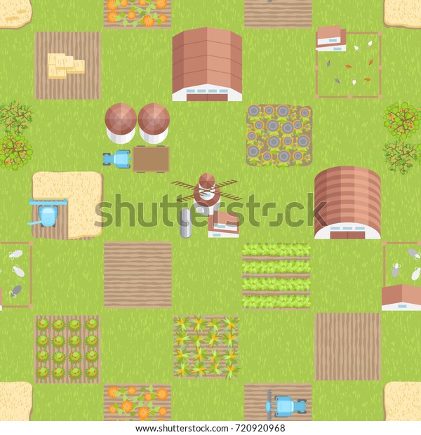 Seamless Pattern Green Farm Top View Stock Vector Royalty Free