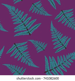 Seamless pattern. Green fern leaves on a purple background. Background for textiles, making, book covers, wallpaper, print or gift wrapping. Vector EPS10