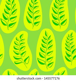 Seamless pattern with green fern in the oval 