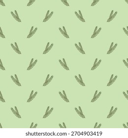 Patrón sin fisuras con ramas de abeto verde sobre un fondo verde claro. Fondo festivo de Vector para Anuncios de Navidad, Fondos de pantalla, papel de regalo, impresión de tela.