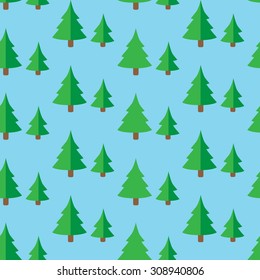 Seamless pattern with green fir trees. Christmas trees seamless pattern Vector illustration