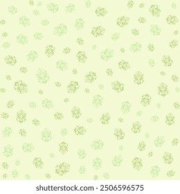 Seamless pattern of green floral designs on a light green background.