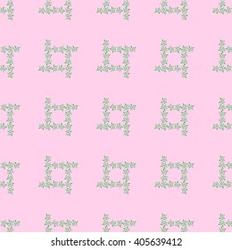 Seamless pattern of green florets petals on pink background