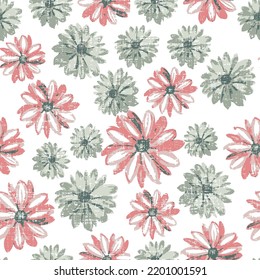 Seamless pattern with green flower on white background. Hand drawn watercolor illustration.Vectror seamless pattern with violet and pink flowers. Cute, soft colored romantic flowers. 