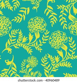Seamless pattern with green flowers