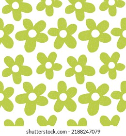 Seamless pattern of green flowers. Hand drawn vector. Color pencil effect. Patterns for decorating fabrics and wrapping paper.