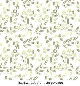 Seamless pattern with green flowers and leaves isolated on white background for your creative ideas.