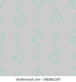 Seamless pattern with green flowers on a gray background. Vector illustration.