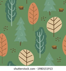 Seamless pattern with green forest trees