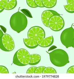 Patrón sin foco con limas jugosas verdes o rodajas de limones, dibujos a mano de cítricos planos cítricos planos ilustración vectorial.