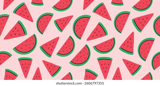 Seamless pattern with Green,  Fresh Watermelon. flat children's background with dessert, food. graphics for print, holiday, wallpaper, banner, surface textures, fabric. vector art illustration