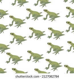 ranas verdes sin costura sobre fondo blanco. Diseño de fondo para tela, papel, papel pintado.