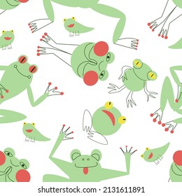 Seamless pattern green frogs. Vector illustration