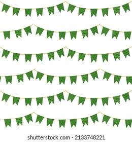 Nahtloses Muster mit grünem Garten auf weißem Hintergrund. Vektorgrafik, flaches Design. 