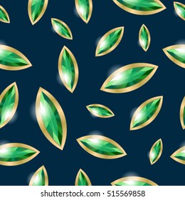 Seamless pattern of green gems. Emeralds pattern.