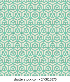 seamless pattern of green geometric block outlines.