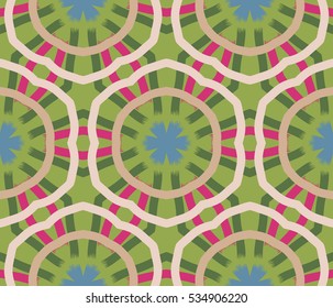 Seamless  pattern.  Green geometric ornament with circles.  Vector illustration  