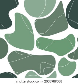Nahtloses Muster mit grünen geometrischen Formen und weißen Linien. Grüne Wolken mit weißen Fäden